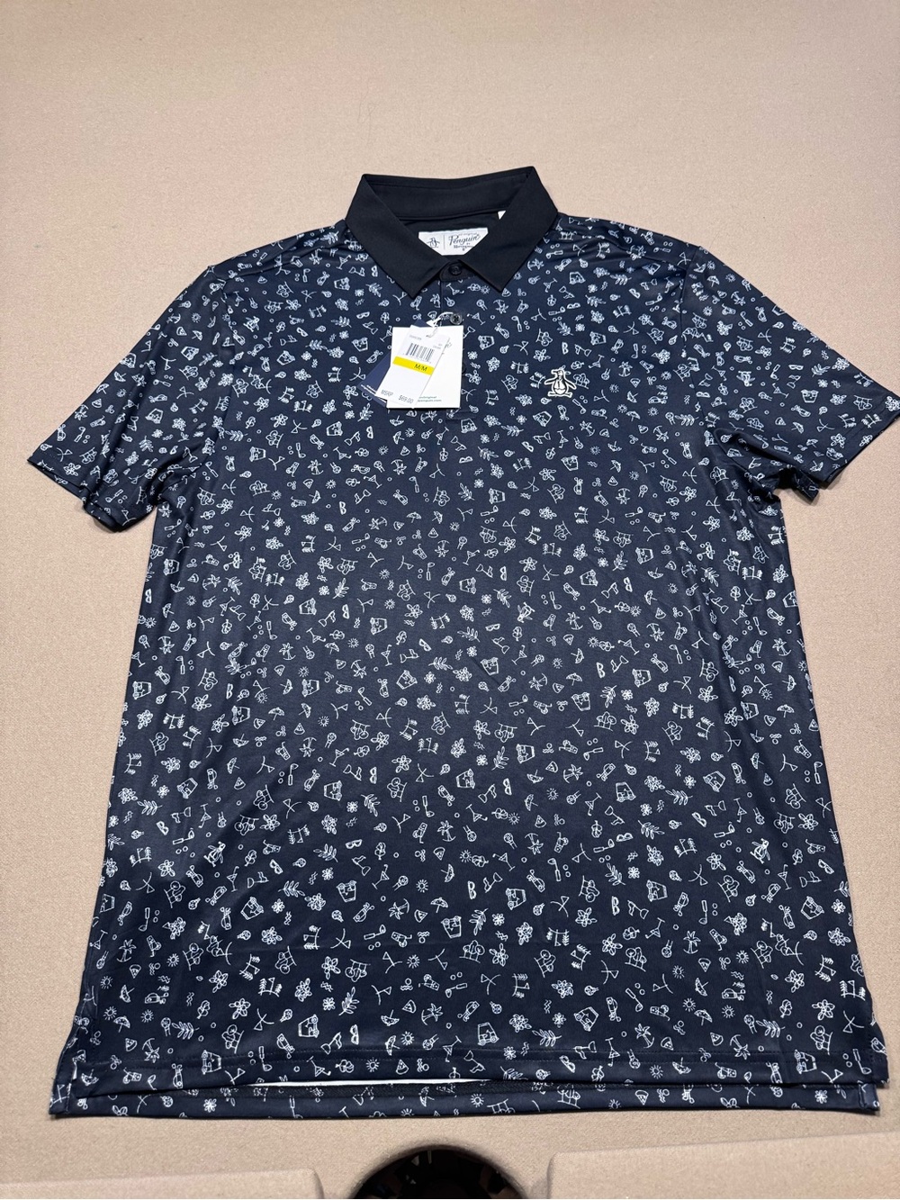 Original Penguin Navy Golf Polo Shirt With Novelty Cocktails Print